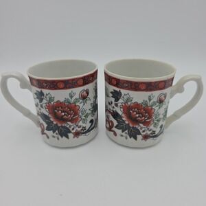 2 Pc Set- Knobler Coffee Cups Japanese Mums with Embellished Handle Mug